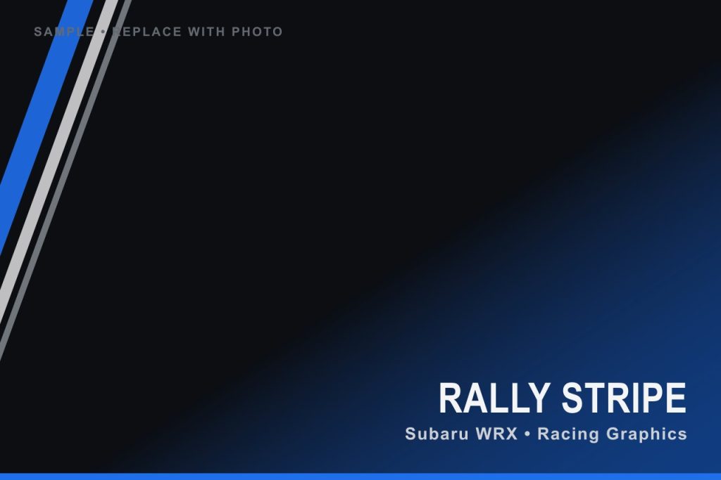 Blue Subaru WRX with white and red rally racing stripes by MAC DESIGNS